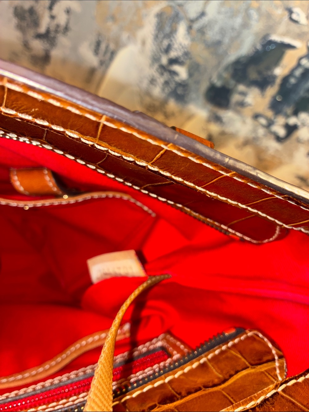 Genuine Dooney & Bourke Croc-Embossed Brown Leather Tote Bag - Picture 9 of 16